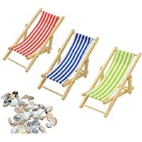 Liuer 3pcs 1:12 Miniatura Silla de Playa Plegable de Madera Chaise Longue Silla de Cubierta Mini Accesorios de Muebles…